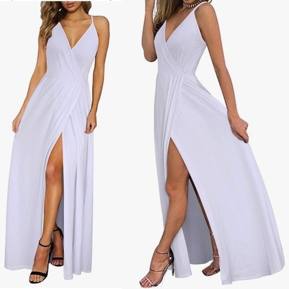 Women's Deep V-Neck Casual Summer Backless Split Maxi Dress.